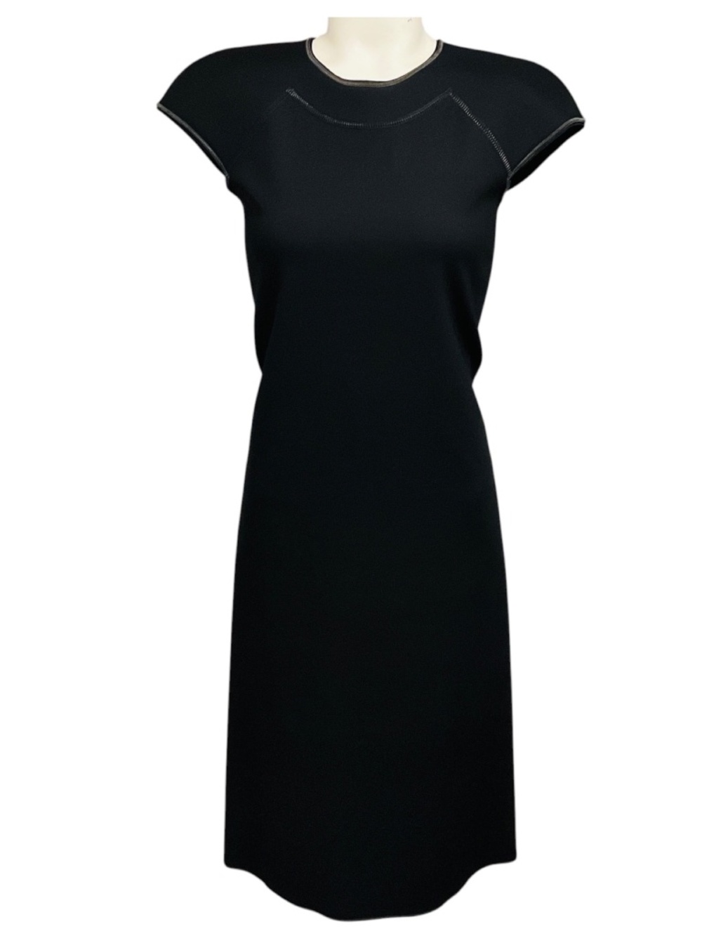 BOTTEGA VENETA BLACK CAP SLEEVED SCUBA STRETCH MIDI DRESS